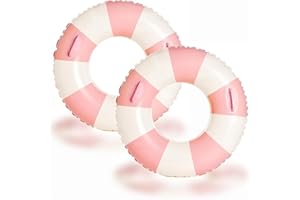 YUOKWER Inflatable Pool Floats for Adults- 2 Pack Striped Floaties Pool Tubes Swim Rings with Handles Inflatable Pool Float for Swimming Pool Party Lake Beach Adults
