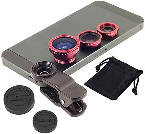 3 in 1 Clip-On 180° Fish-eye Lens + 0.67X Wide-Angle + Macro by LIEQI Universal for iPhone/pad/ip &amp; Digltal Camera (Red)