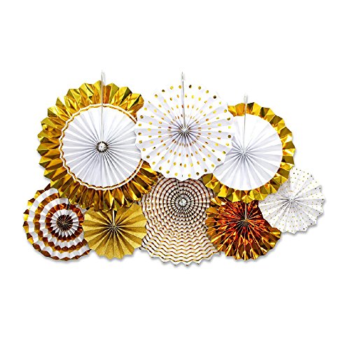 image for GOLF Gold Paper Fans Flower Hanging Banner for Birthday Wedding Engage