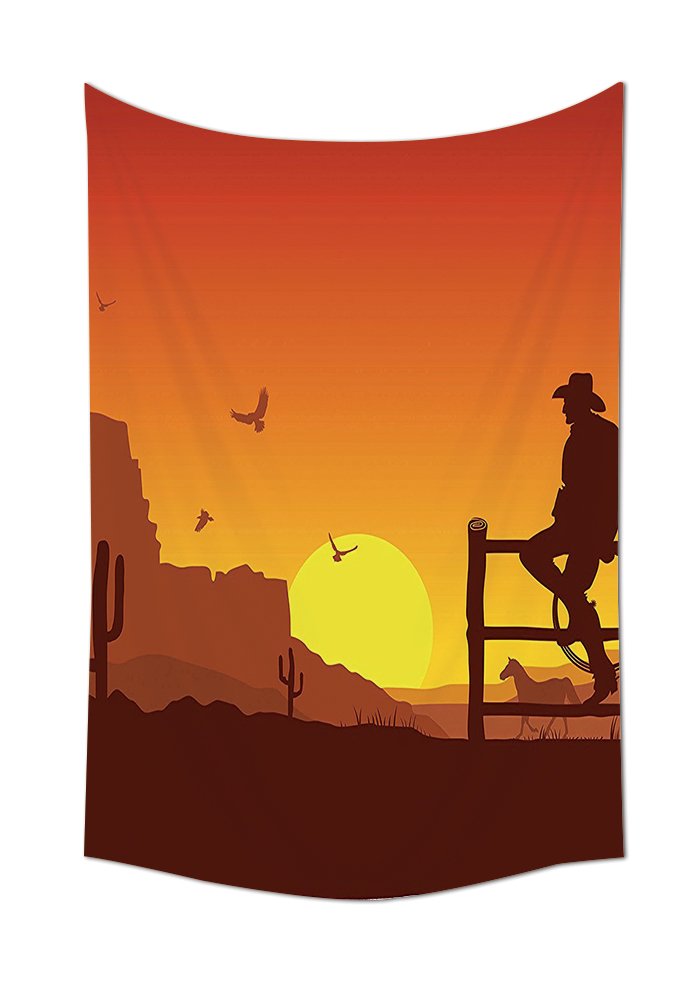Western Decor Collection Silhouette Of Cowboy In Wild West Sunset