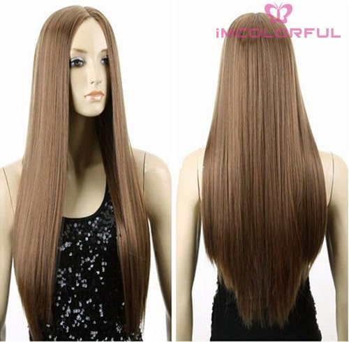 Imcolorful Halloween 80cm Women Wig Long Hair Heat Resistant Spiral Straight Costume Cosplay Wig (Light Brown)