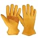 OZERO Flex Grip Leather Work Gloves Stretchable Wrist Tough Cowhide Working Glove 1 Pair (Gold, Medium) primary