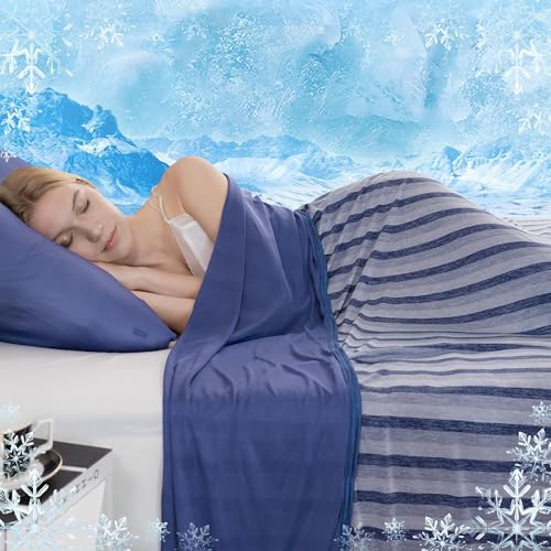 Auemtyn Cooling Blankets for Hot Sleepers Queen Size with Japanese Q-Max>0.5 Arc-Chill Cooling Fiber, Lightweight Breathable Double Sided Cold Tech Summer Blanket for Night Sweats(90"X90",Navy Blue)