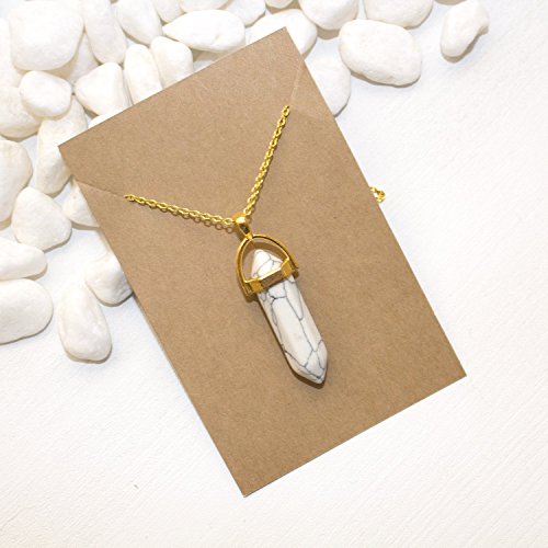 Marble Point Necklace, Howlite Stone Pendulum Crystal Point Long Unique Trendy Layering Necklace - Handmade in the US