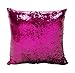 BeneU 16 x 16 inch Double Colors Reversible Sequin Mermaid Pillow Cover, Glitter Sofa Cushion Case - Rose red & Silver