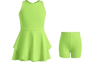 Handfrog Kids Girls Tennis Golf Dress Outfit Sleeveless Dress with Shorts Pockets 2 Piece Sport Athletic Sets