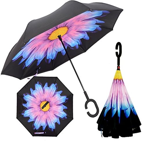 Xjamus colorful Waterproof Reverse Folding Double Layer Inverted Umbrellas with C-shaped Handle and Auto-close function (Glass)
