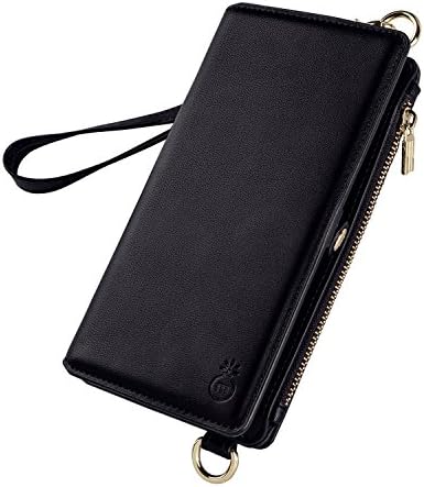 Leather Zipper Phone Case Cover for iPhone 7 Plus/8 Plus,Wallet Case Cellphone Carrying Bag for Women,Detachable Slim Phone Case Adjustable Shoulder Strap Cell Purse Magnetic Closure Folio Case,Black