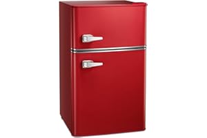 Havato 3.2 Cu.Ft Mini fridge with Freezer, Double Door Compact Refrigerator, Retro Mini Refrigerator for Dorm, Office, Bar, RV, Bedroom(Red)