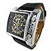 YouYouPifa Men's Synthetic Leather Strap Rectangle Mechanical Watches (Black Strap/Black Dial)