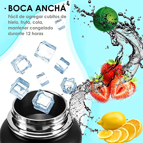 1100ML Botella Térmica，Hisemy Termo de Acero Inoxidable sin BPA，100% a prueba de fugas, aislamiento de doble pared，para Agua Fría (24 horas) o Caliente (12 horas)