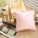 Light Pink Pillow Cover with Pom Balls Cotton Throw Pillow Case 45x45CM(18x18inches)