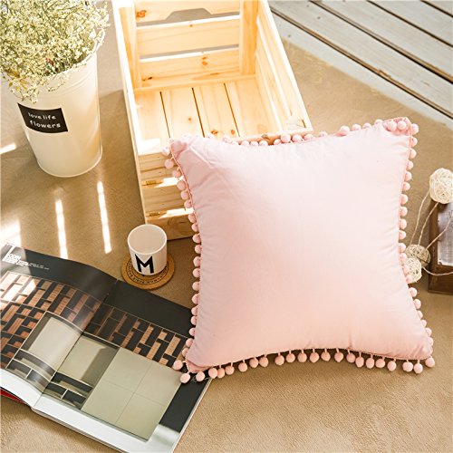 Pom Poms Cotton Throw Pillow Cases Meaning4 Pink European Square 26 x 26 Set of 2 - Thumbnail 4