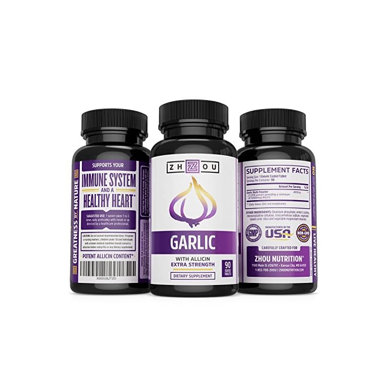 Zhou Nutrition Garlic Supplement With Allicin, Extra Strength 5000mcg