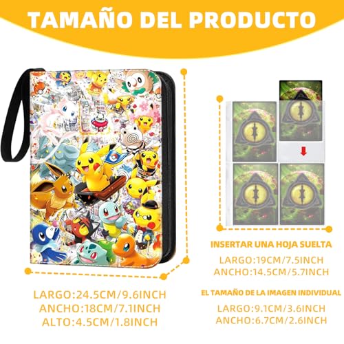 Álbum para Cartas Coleccionables, Álbum Portátil para Tarjetas con 4 Bolsillos por Página, 50 Páginas con Capacidad para 400 Tarjetas, Colección Portátil en Cuero con Cremallera