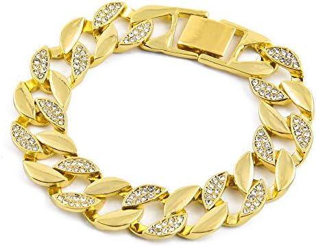 Love Andara Mens Gold Tone Iced Out Cz Hip Hop 15mm 9" Bracelet Miami Cuban Chain