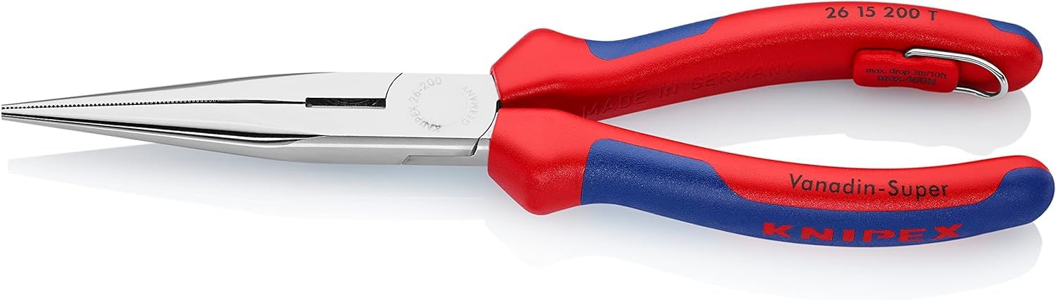 Knipex Snipe Nose Side Cutting Pliers (Stork Beak Pliers) chrome-plated, with integrated tether attachment point for a tool tether 200 mm (self-service card/blister) 26 15 200 T BK