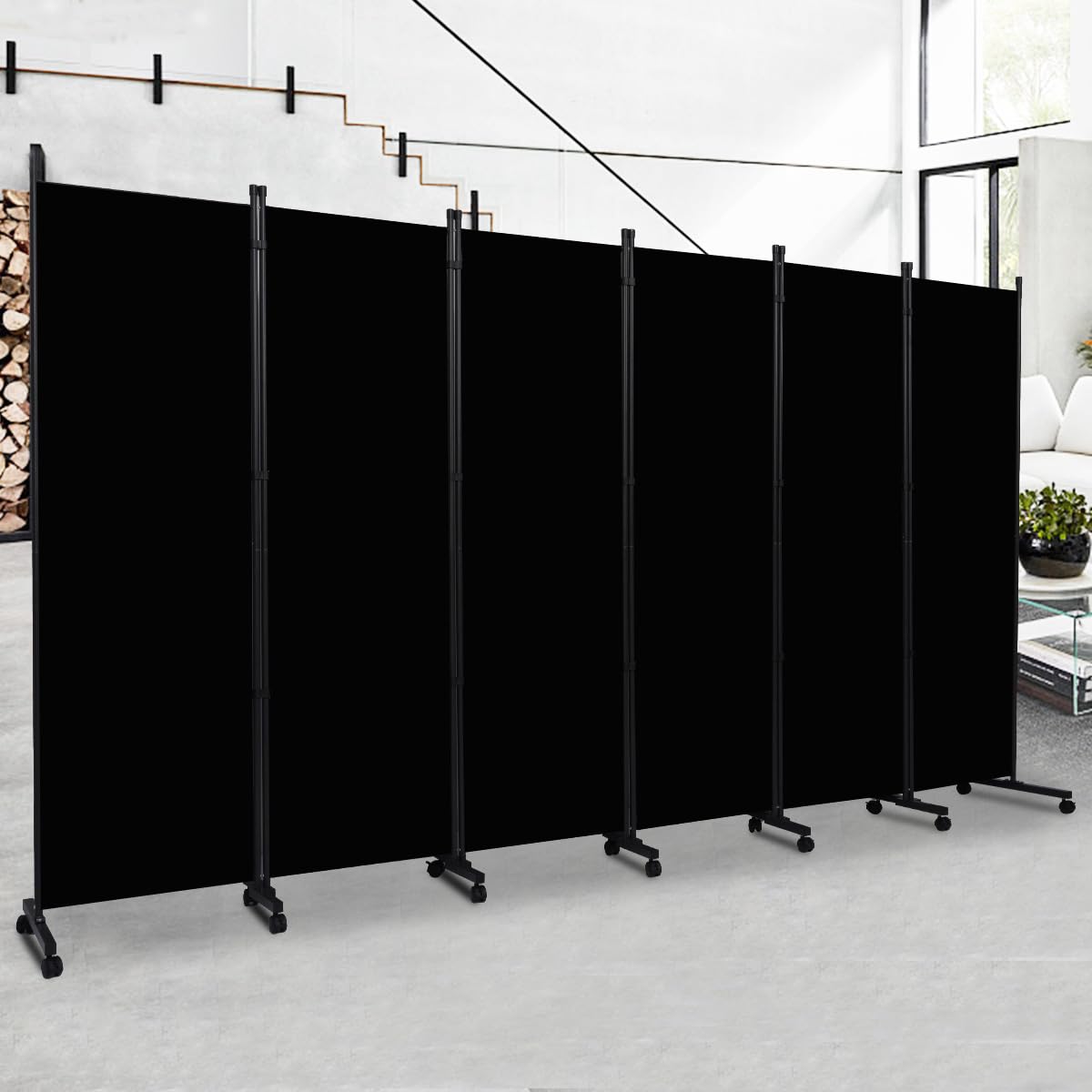 Photo 1 of Room Divider Folding Privacy Screens with Wheels, 6FT Tall Divider for Room Separation, Movable Room Partitons and Dividers, Indoor Room Dividers Panel with Fabric (Black, 6 Panel-132‘’-Wheels)