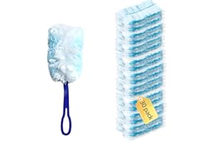 HLMSYURX 30 Pack Duster Refills Compatible with Swiffer Duster, Heavy Duty Multi Surface Duster Replacement with 1 Extra Handle for Cleaning Furniture, Blinds, Ceiling Fans and Car