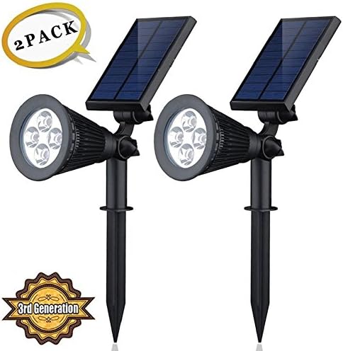 Solar LED Lights (2 Pack) [3rd Generation] HKYH(TM) 2-in-1 Solar Powered Outdoor Spotlight for Landscape Lighting Waterproof Wall Light Bulb Driveway Yard Lawn Pathway Garden