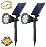 Solar LED Lights (2 Pack) [3rd Generation] HKYH(TM) 2-in-1 Solar Powered Outdoor Spotlight for Landscape Lighting Waterproof Wall Light Bulb Driveway Yard Lawn Pathway Garden