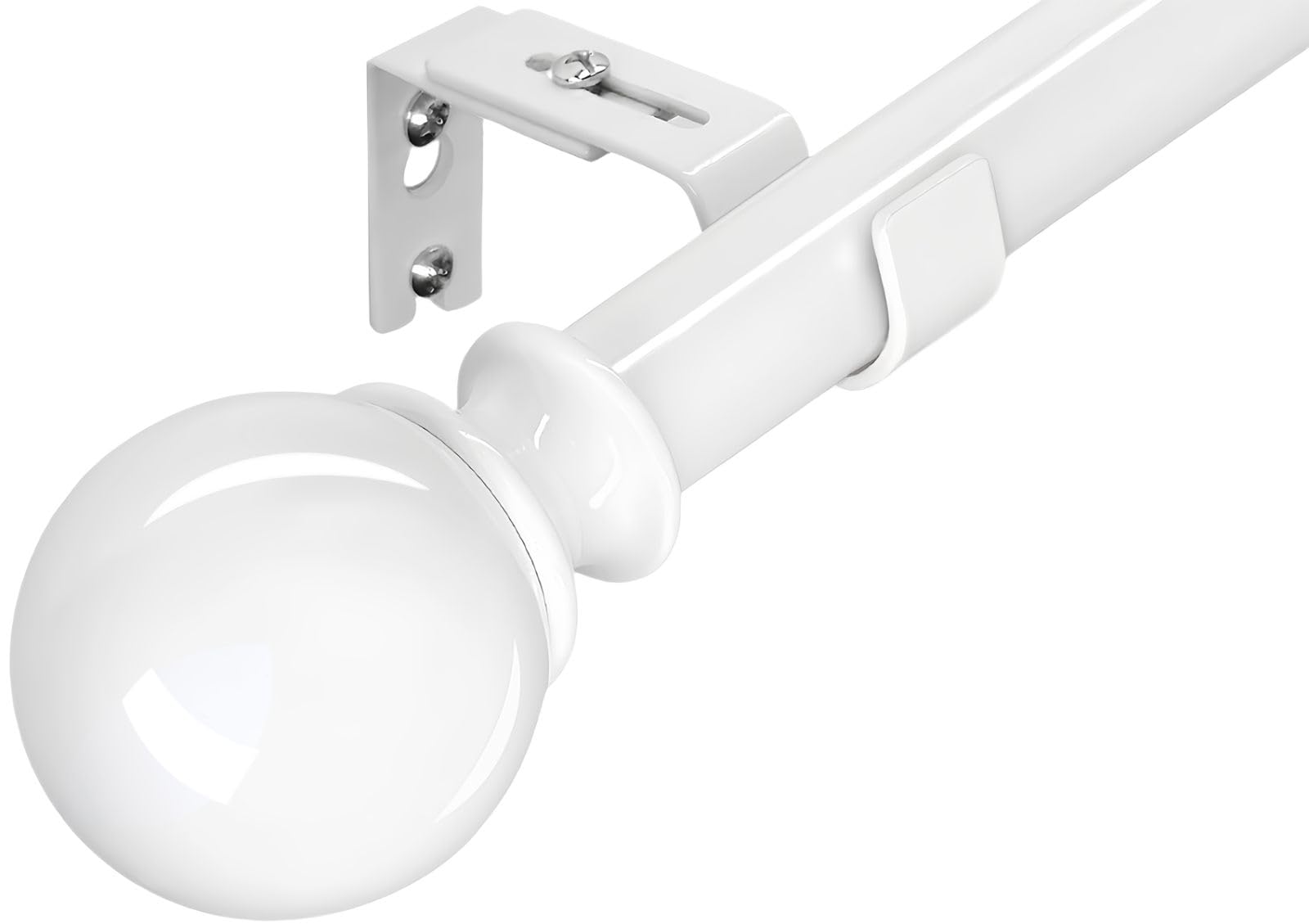 Curtain Poles for Eyelet Curtains White Curtain Pole for Door Curtain Pole Metal with Adjustable Brackets and Round Finials for Living Room, Bathroom, Bedroom（33-114.2inch, White）