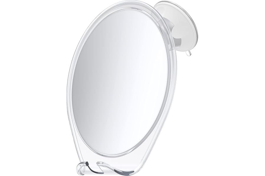 HONEYBULL Fogless Shower Mirror with Suction Mount & Swivel – Anti-Fog Acrylic Bathroom Mirror for Shaving – Built-in Razor Holder, Easy Install, Home Shower Accessory (White)