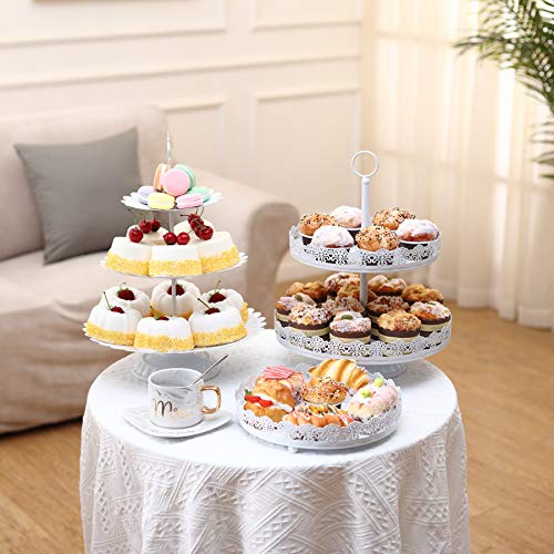 LIFESTIVAL Cupcake Stand White Metal 3-Tier Cake Holder Party Round Dessert Display Plate Decor Serving Platter for Party Wedding Birthday Baby Shower Celebration Home Decoration