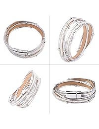 MALDON - Pulsera de cuero con cierre magnético para mujer, mujer, esposa, regalo de tamaño grande, 40,64 a 18.0 in