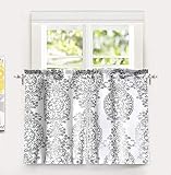 DriftAway Samantha Floral Damask Medallion Pattern Kitchen Tier Window Treatment 2 Panels Each 30 Inch by 36 Inch Plus 1 Inch Header Gray