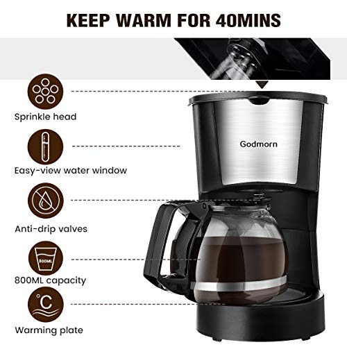 Drip Coffee Maker, Godmorn Filter Coffee Machine One Touch, 0.6L Coffee Maker, Keep Warm for 40Mins, Anti-Drip Design, Removable Filter and Funnel, Space Compact for Coffee Lover - Thumbnail 2