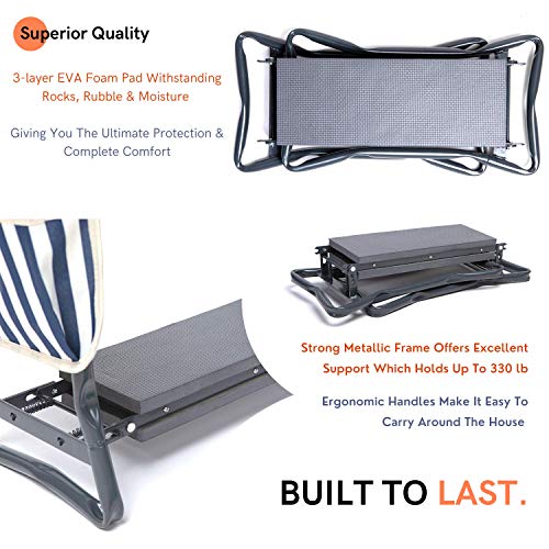 LYKO\'s Portable Garden Kneeler and Seat+2 Tool Bag-Gardening Bench W/ Free Garden Accessories Outdoor Tools Kit-Comfy Eva Foam Padded Garden Stool Kneeling Chair