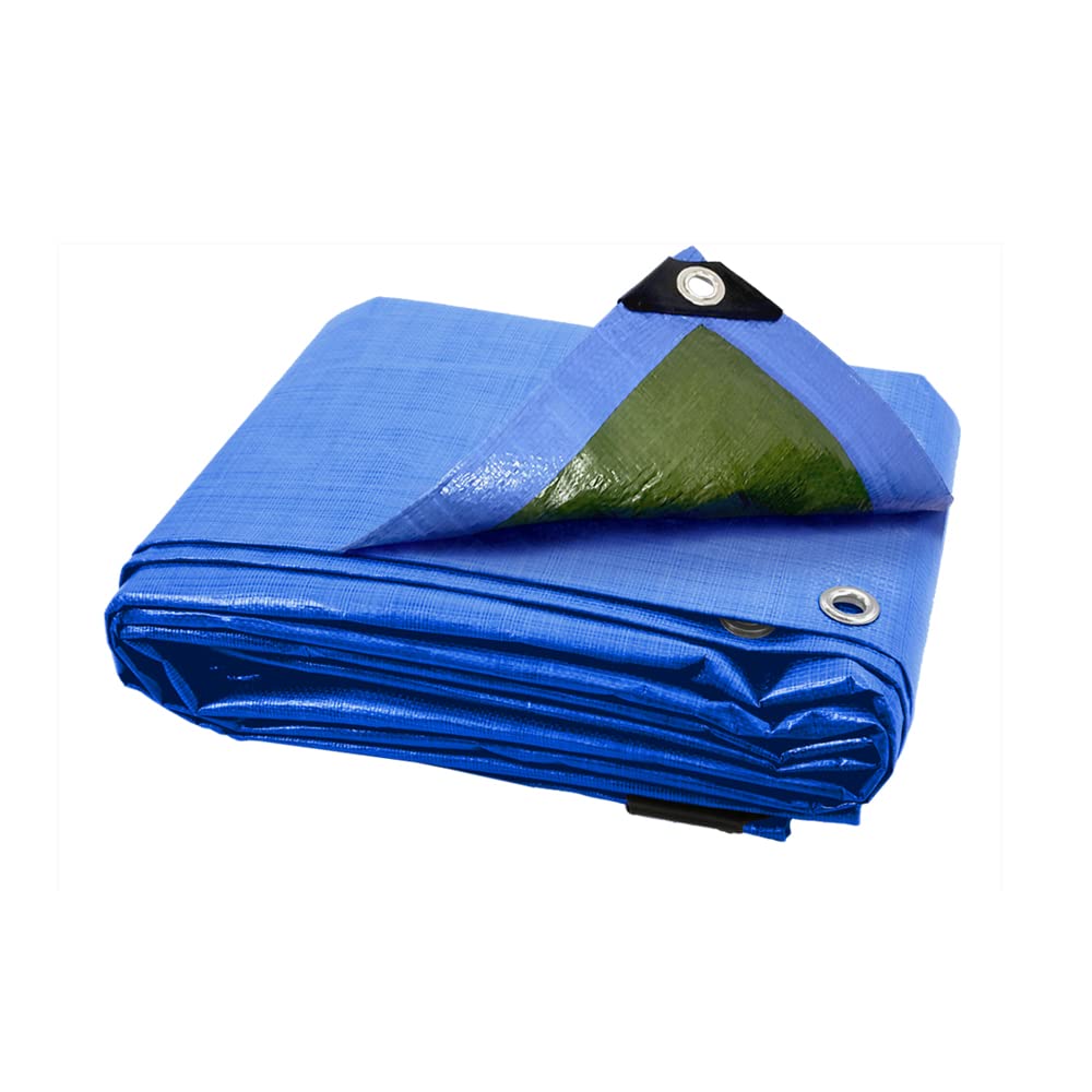 ANSIO Tarpaulin 1.5m x 6m Water-resistant Tarp Large Camping Cover Sheet – Multipurpose Groundsheet with UV Protection, Weatherproof & Frost-Resistant – Reinforced Eyelets - Blue/Green