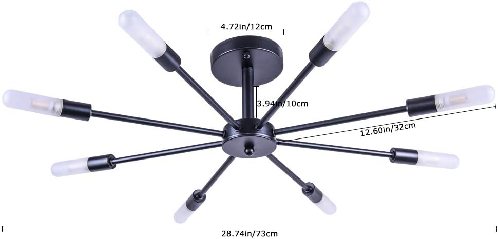OYI 8 Light Sputnik Chandelier Semi Flush Mount Ceiling Light Modern Pendant Lighting Fixtures Kitchen Hallway Bathroom Bedroom Dining Room Black: Home Improvement