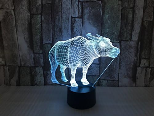 JYIFA 3D LED buffalo Cartoon Lamp 7 Color Change Optical Illusion Touch Mood light USB powered Bedroom Decorative Night Light Multi for Christmas Gifts