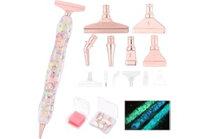 FOVIUPET 21pcs Diamond Painting Art Drill Pen Set, Resin Luminous 5D Point Drill Pen Tools with Metal/Resin Tips, Cross Stitch Diamond Rhinestone Beads Picker DIY Nail Art Embroidery Tools (Pink)