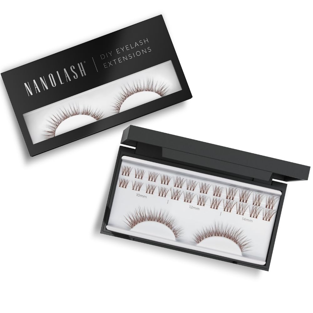 Nanolash DIY Eyelash Extensions 36 pcs - cluster lashes DIY, cluster false eyelashes for lash extensions at home, individual cluster lashes (Brown, INNOCENT)