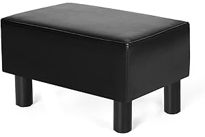 Joveco Small Footstool Ottoman Faux Leather Footrest Modern Rectangular Foot Stool Pets Steps for Couch Desk Office Dogs Living Room Bedroom (Black)