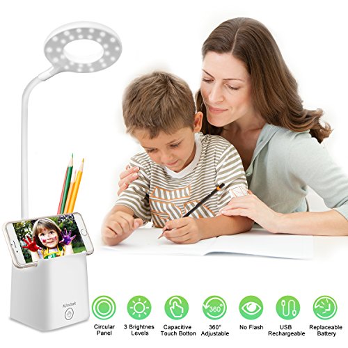 led Desk Lamp, Table Lamps with Shelves Holder USB Charging Port, Touch Control Dimmable White Study Reading Book Lamp Eye-caring Light Night, Flexible Gooseneck Office Task lamp for Bedroom Bedside