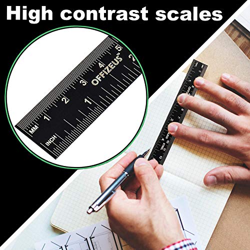 Metal Ruler 6 Inch - Steel Rulers with Inches and Centimeters & Conversion Table - Ideal for School and Office (2 Pack)