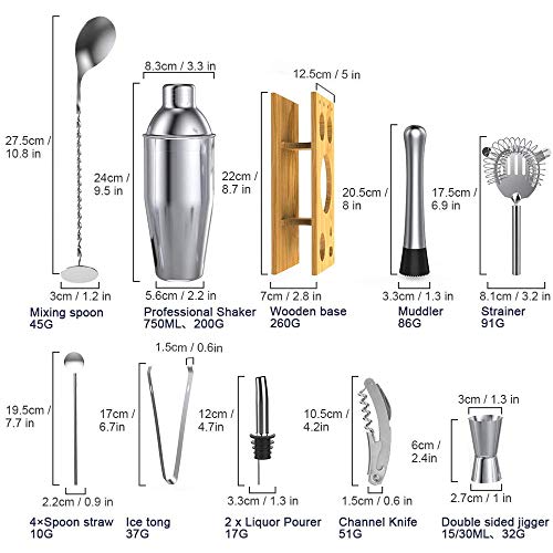 NXYJD 14-teiliger Cocktail Shaker Bar Set Edelstahl Bartender Kit Mixer Drink Bartender BROWSERKIT Bars Set Tool Zubehör… – Bild 5