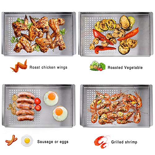 Stainless Steel Grill Pan, CMYK Non Stick Frying BBQ Grill Plate, Barbecue Grills Outdoor Cooking Accessories Rectangular, Grilling Gifts for Men