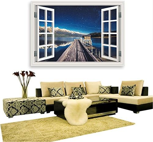 Removable Wall Stickers Murals Decor 3D Window Vinyl Wall Decals (Star Night Pier,36"x 24")