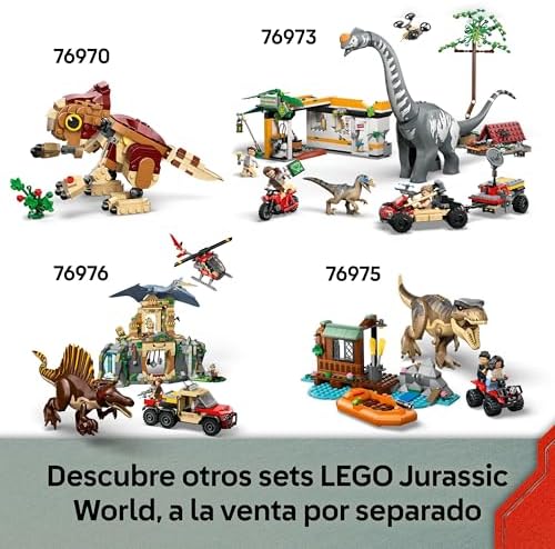 Jurassic World Huida en Todoterreno y Raptor al Acecho - 2 Figuras de Dinosaurios, Coche de Juguete y 2 Minifiguras - Regalo para Niños de 6+ Años y Fans de la Película 76972