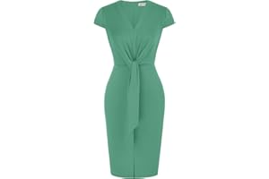 GRACE KARIN Women's Summer Midi Dresses Cap Sleeve Tie Waist Work Dress Slit V-Neck Bodycon Dress Business Casual Outfits