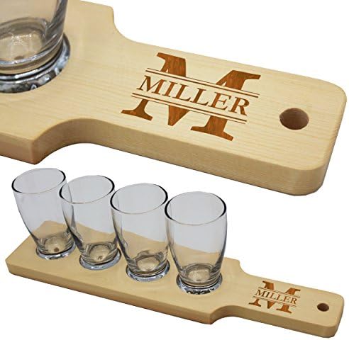 Personalized Craft Beer Sample Paddle with Glasses - Custom Monogrammed Beer Taster Flight Accessory for Restaurant, Home, Brewery, Dad, Husband, Groomsman, Fathers Day (Natural Finish)