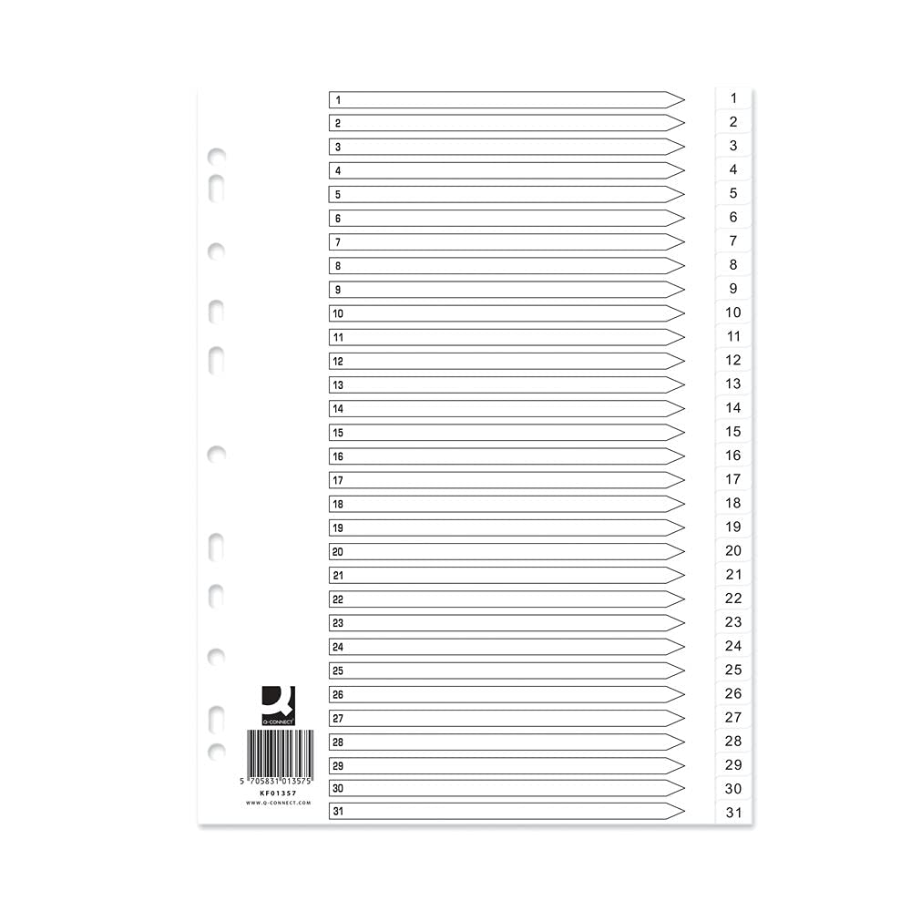 Q-Connect Index 1-31 Polypropylene White (10 Pack)