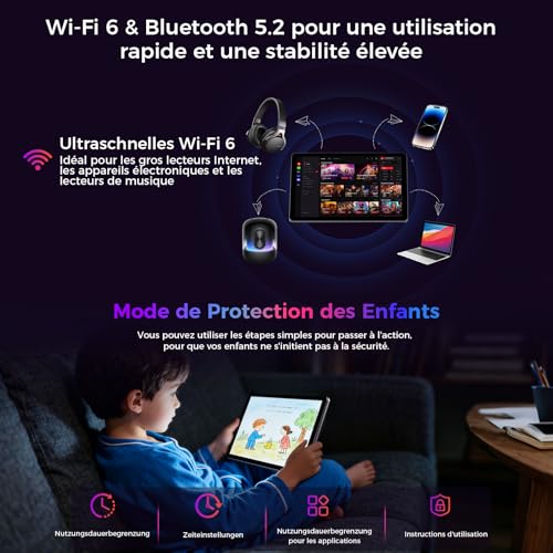 RebotAi 2026 Tablette 10 Pouces Android 16 avec Gemini AI, 16Go RAM + 64Go ROM + 1To TF, Widevine L1/WiFi 6/BT 5.2/5000mAh/Identification Faciale Tablette Tactile