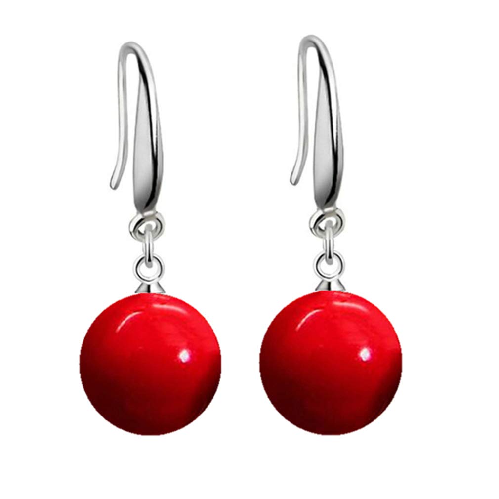 YAXUN 925 Sterling Silver Red Earrings For Women Red Shell Pearl Dangle Drop Hook Earrings Fashion Jewellery Gifts For Ladies and Girls