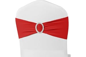 MAGTOWNE 50 Pack Red Chair Sashes, Red Chair Bands Bows for Wedding Christmas Party Reception Banquet Decor, Spandex Chair Sashes